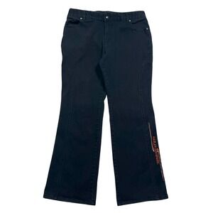 Harley Davidson Racing Womens 14 Black Flared Bootcut Jeans Embroidered Moto